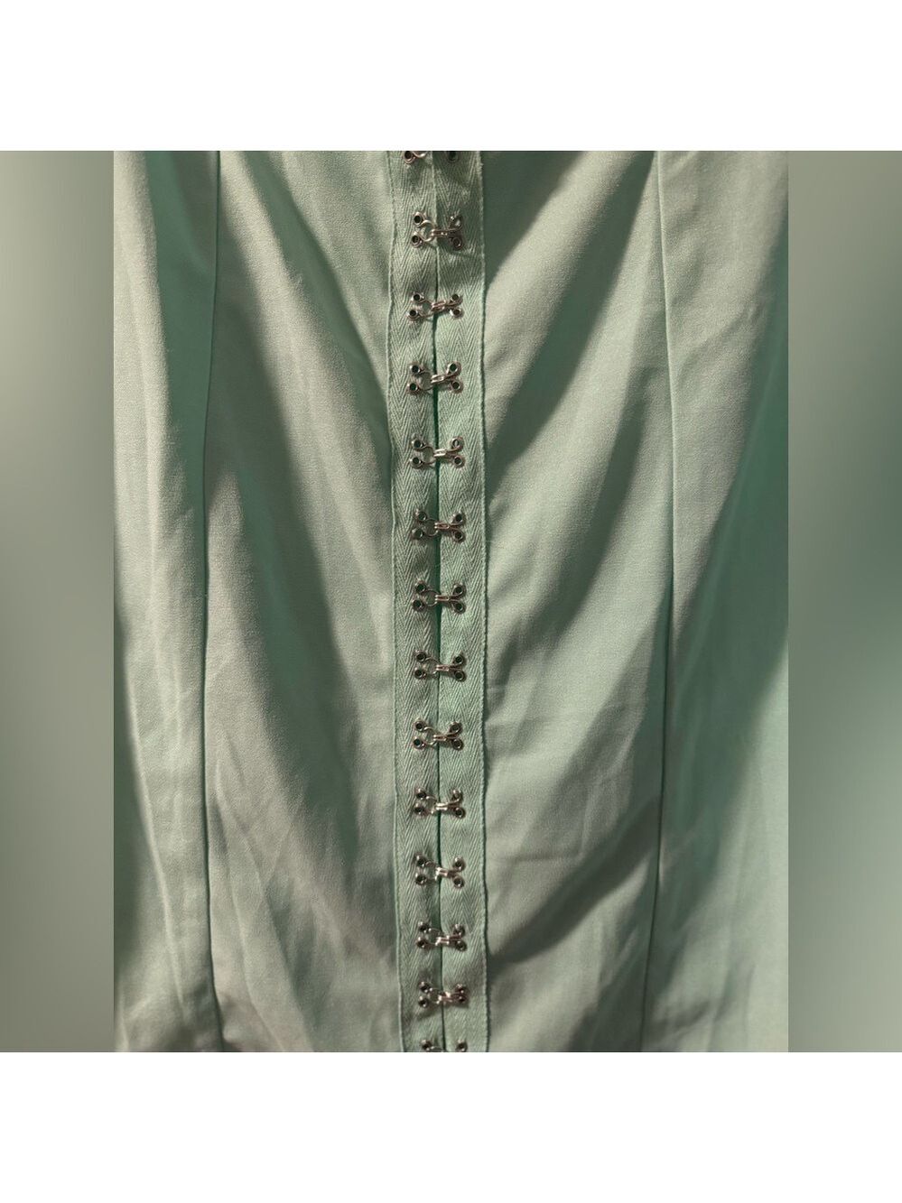 PRETTYLITTLETHING MINT CHIFFON SLEEVE HOOK & EYE BODYCON DRESS SIZE 12 MINI - Picture 2 of 6